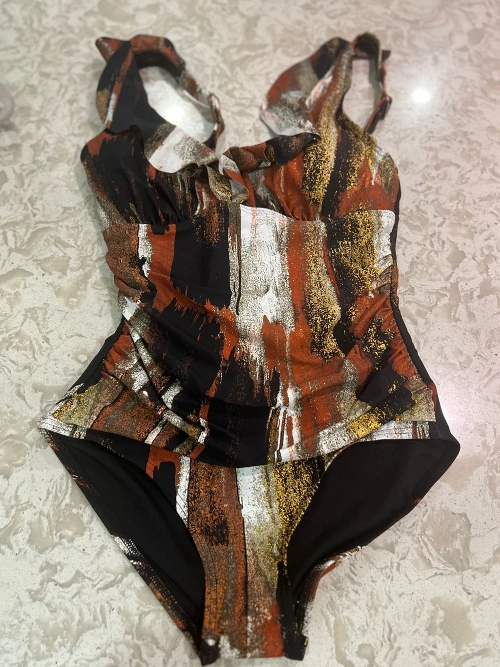 DKNY Ruffle Plunge Underwire Tummy Control One-Piece Swim Size Small - Picture 3 of 4